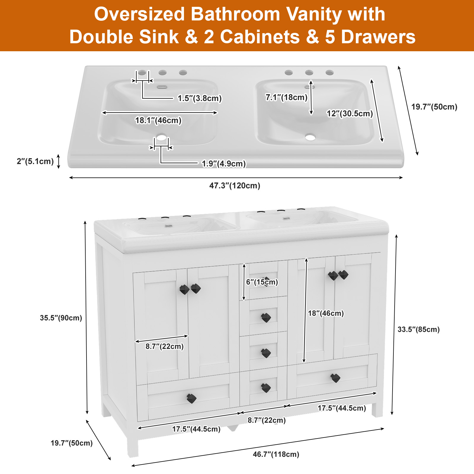 47.3 Inch White Bathroom Vanit - огляд і ціна Home Bathroom Vanity Combo
